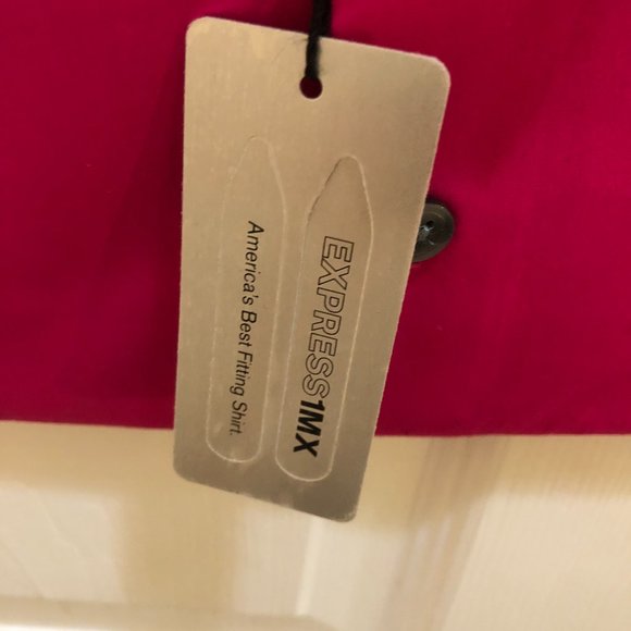 Express 1MX Mens Fitted Long Sleeve Cotton Solid Slim Dress Shirt Large Pink NEW - Picture 5 of 6